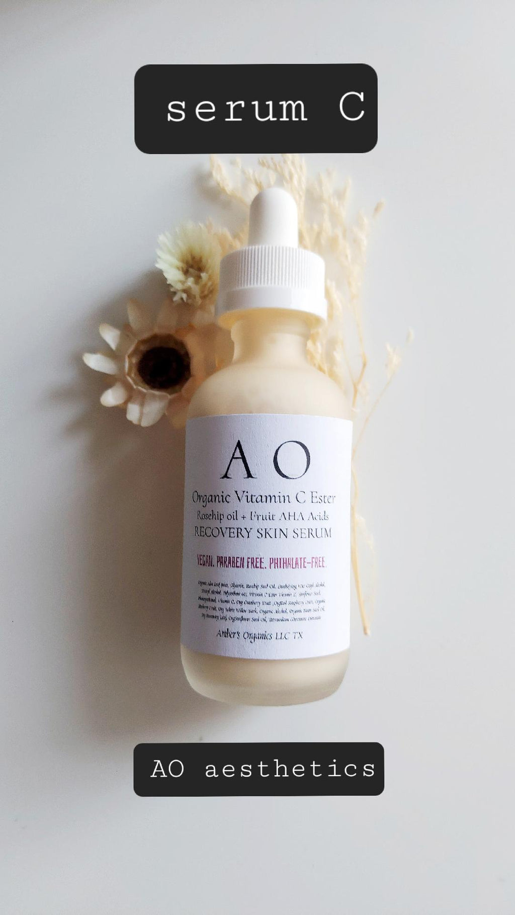 Organic Vitamin C Ester + Rosehip oil + Fruit AHA Acids Serene Skin Serum - stimulate collagen synthesis